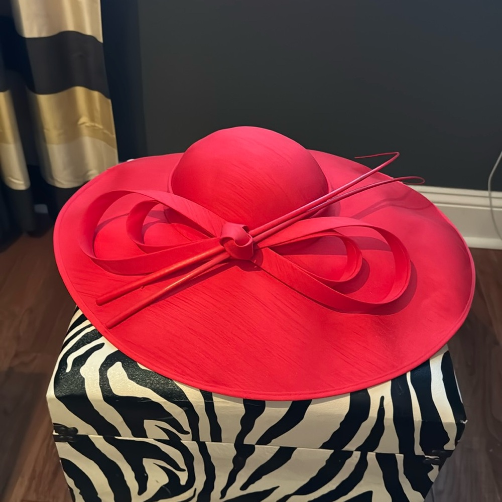 Red Derby Hat w Bow - Next Day Shipping!